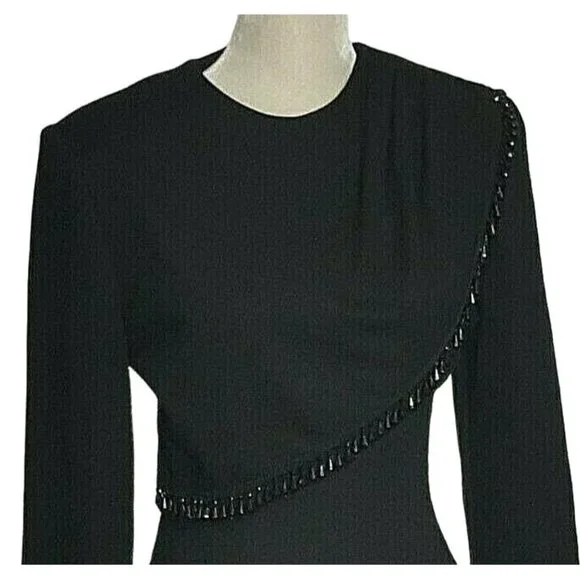 Etoile Womens Dress Size 6 Vintage Sheath Black Beaded Midi Long Sleeve - Picture 2 of 8